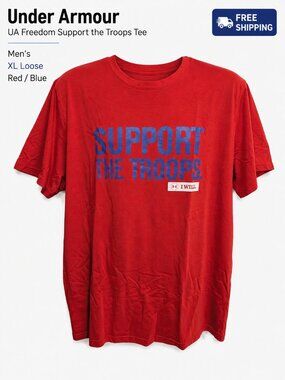Under Armour UA Freedom Support the Troops Tee Men's XL Red HeatGear 1233775